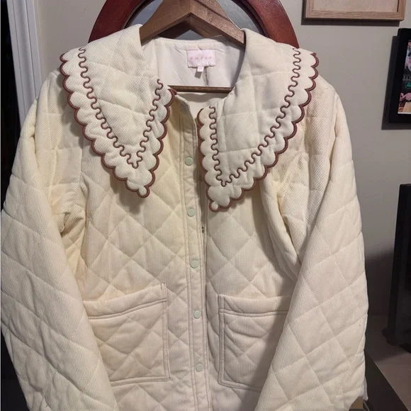 entro Cream Quilted Jacket with Brown Trim - Picture 2 of 7